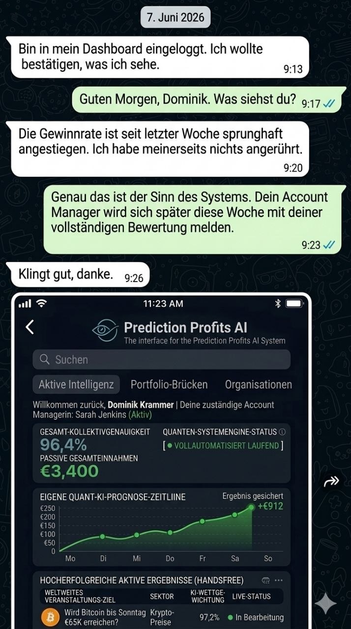WhatsApp-Nachricht von einem Mitglied von Prediction Profits AI